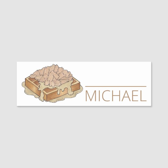 Etiqueta De Nome Frango e Waffles, Comida Neerlandesa Amish (Frente)