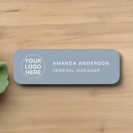 Etiqueta De Nome Funcionário do Logotipo Comercial Azul Moderno