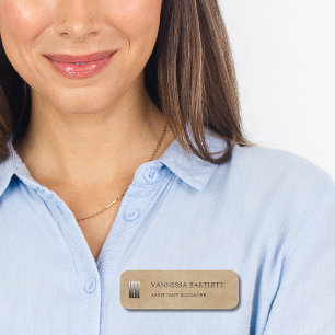 Etiqueta De Nome Funcionário do Logotipo Comercial Rustic Kraft