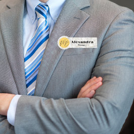 Etiqueta De Nome Funcionário Dourado do restaurante moderno Marble