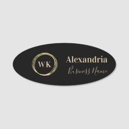 Etiqueta De Nome Funcionário Personalizado do Monograma Preto e Dou