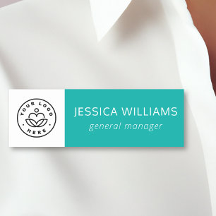 Etiqueta De Nome Funcionário Teal Do Logotipo Da Empresa Personaliz