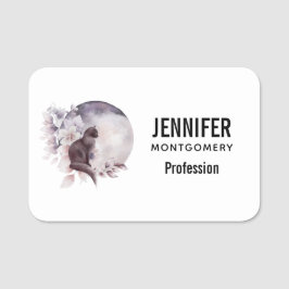 Etiqueta De Nome Gato Negro por uma Lua Mágica Cheia