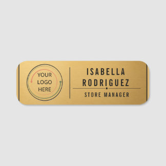 Etiqueta De Nome Gerente de Logotipo Ouro Escovado Moderno