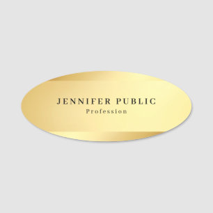 Etiqueta De Nome Glamor Elegante Dourado, Oval simples de Modelo