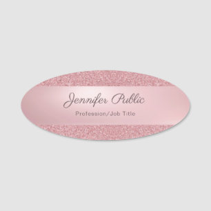 Etiqueta De Nome Glitter em Quic Moderno com Rosa Dourado