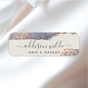 Etiqueta De Nome Glitter Glam Dourado Roxo Iridescente