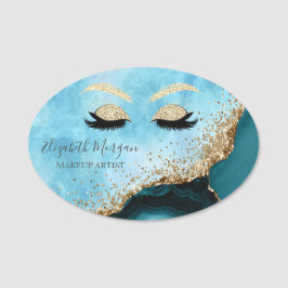 Etiqueta De Nome Glitter Lashes, Turquesa Marble Makeup artista