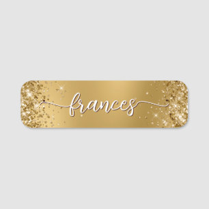 Etiqueta De Nome Glittery Gold Blur Script Escrito à Mão