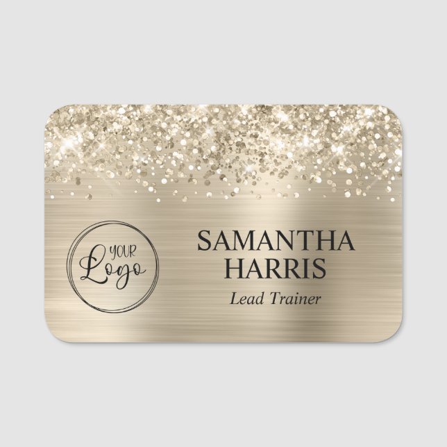 Etiqueta De Nome Glittery Pale Gold Foil Logo (Frente)