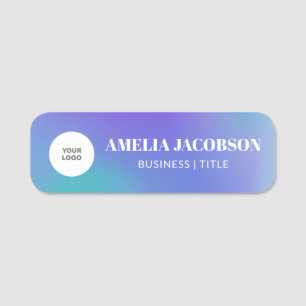 Etiqueta De Nome Gradiente Roxo Groovy com Logotipo Personalizado