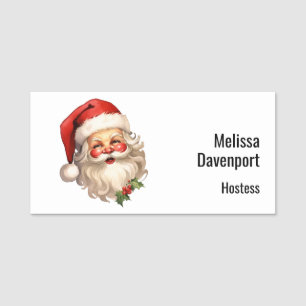 Etiqueta De Nome Holly Jolly Santa Claus Retro Natal