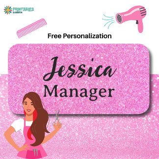 Etiqueta De Nome Hot Pink Glitter Name Tag for Lash & Nail Tech