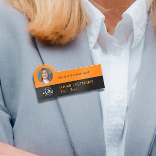 Etiqueta De Nome ID do logotipo Orange Black Business Título