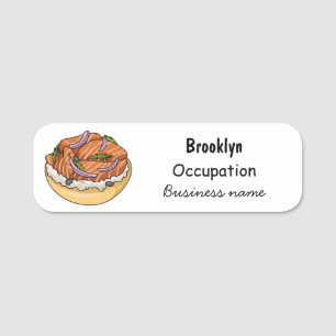 Etiqueta De Nome Imagem do desenho animado do bagel de salmão