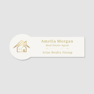 Etiqueta De Nome Imobiliária Marfim & Ouro Moderna