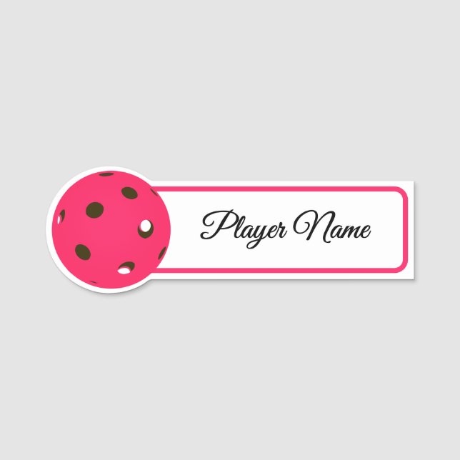 Etiqueta De Nome Jogador de Pickleball Bolas de Pickleball Rosa Per (Frente)