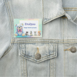 Etiqueta De Nome Kids Party Planner Pastel Teddy Bear Logotipo QR