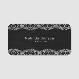 Etiqueta De Nome Lace Branco Em Preto