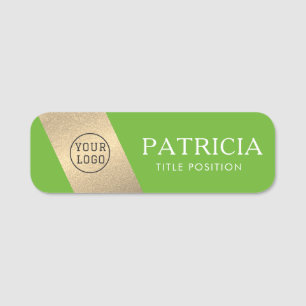 Etiqueta De Nome Logotipo Brilhante De Maçã Verde E Ouro Brilhante