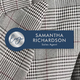 Etiqueta De Nome Logotipo corporativo Marinho e Silver Funcionário