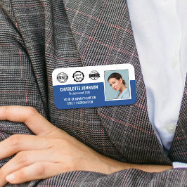 Etiqueta De Nome Logotipo da Empresa Foto Magnética Azul Personaliz