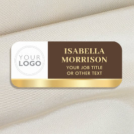Etiqueta De Nome Logotipo de Funcionário Personalizado Marrom Doura