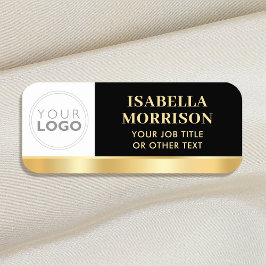 Etiqueta De Nome Logotipo de Funcionário Personalizado Preto Dourad