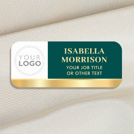 Etiqueta De Nome Logotipo de Funcionário Personalizado Verde Dourad