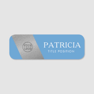 Etiqueta De Nome Logotipo De Prata Azul Claro E Brilhante
