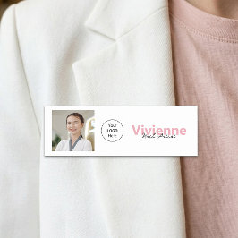 Etiqueta De Nome Logotipo de Script Rosa Corado Foto Salão de Artis