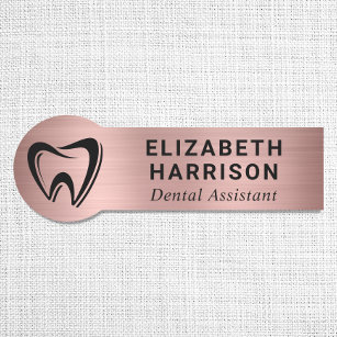 Etiqueta De Nome Logotipo Dentista Odontologia Rosa Dourada