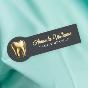 Etiqueta De Nome Logotipo Dourado Dentista