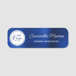 Etiqueta De Nome Logotipo em Círculo Branco com Folha de Azul Real 