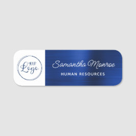 Etiqueta De Nome Logotipo Empresarial Branco e Azul Royal Navy Foil