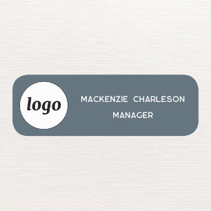 Etiqueta De Nome Logotipo Funcionário Equipe Cinza Carvão Magnético