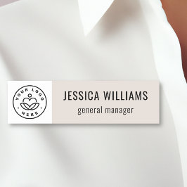 Etiqueta De Nome Logotipo Personalizado da Empresa Bege Funcionário