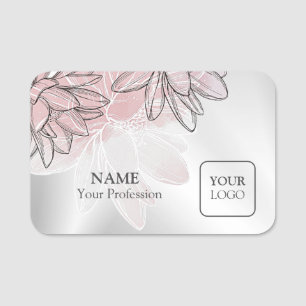 Etiqueta De Nome Logotipo personalizado Flores brancas cor-de-rosa 