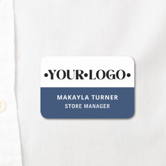 Etiqueta De Nome Logotipo Personalizado Funcionário Azul