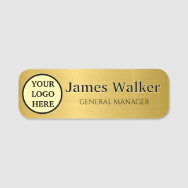 Etiqueta De Nome Logotipo Personalizado Funcionário Dourado e preto