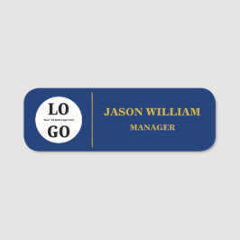 Etiqueta De Nome Logotipo Personalizado Luxo Azul para Funcionário