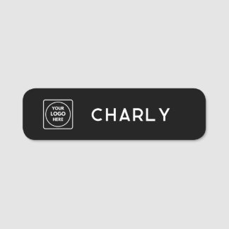 Etiqueta De Nome Logotipo personalizado preto | Nome do Funcionário
