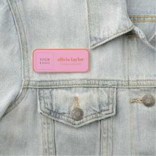 Etiqueta De Nome Logotipo Personalizado Rosa Laranja Funcionário Re