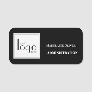 Etiqueta De Nome Logotipo Preto do Funcionário Simples