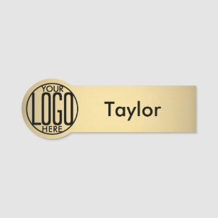 Etiqueta De Nome Logotipo Redondo Simples Faux Dourado Funcionário 