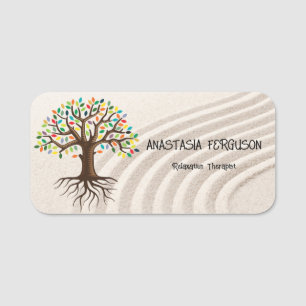 Etiqueta De Nome Logotipo Simples da Árvore de Relaxação de Yoga