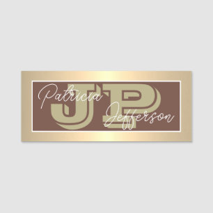 Etiqueta De Nome Luxuoso Marrom Chocolate Dourado Moderno Único