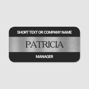 Etiqueta De Nome Luxury Black & Brushing Silver: nome da empresa, t