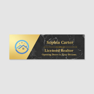 Etiqueta De Nome Luxury Real Estate Realtor Name Tag | Marble look