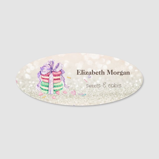 Etiqueta De Nome Macarons Elegantes com Brilho Bokeh (Frente)